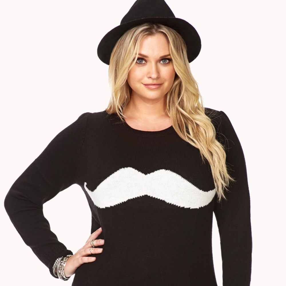 Women's Black Plus Size Quirky Mustache Sweater
